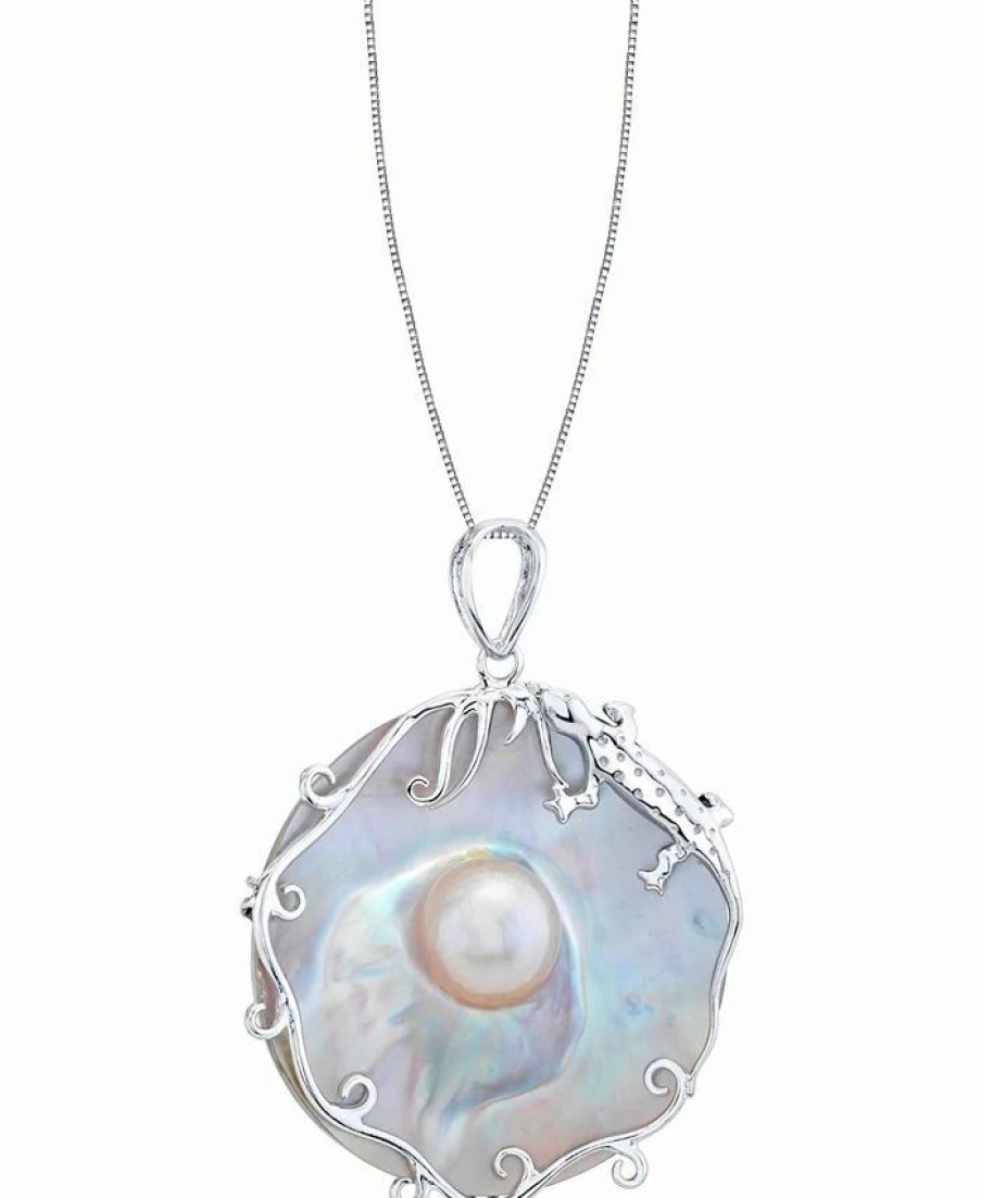 Hot * Macy'S Cultured Blister Pearl (40Mm) 18 Pendant Necklace In Sterling Silver Sterling Silver