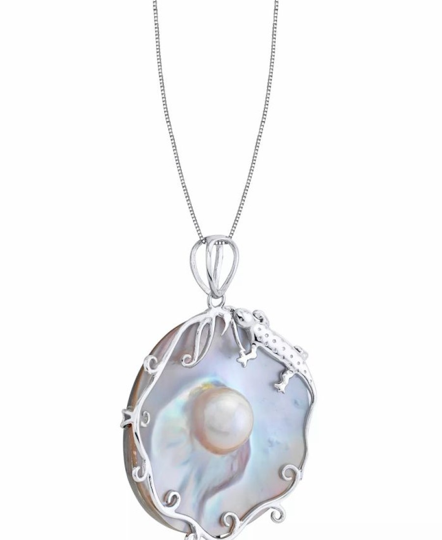 Hot * Macy'S Cultured Blister Pearl (40Mm) 18 Pendant Necklace In Sterling Silver Sterling Silver