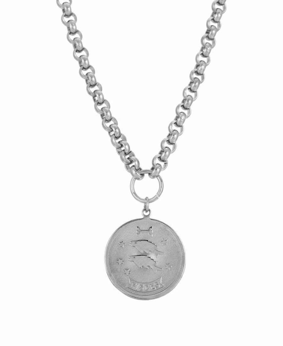 Best * 2028 Women'S Round Pisces Pendant Necklace Silver-Tone