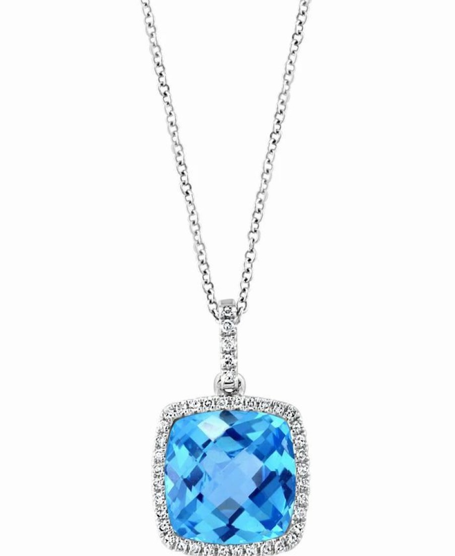 Best * Effy Collection Blue Topaz (7-3/8 Ct. T.W.) & Diamond (1/6 Ct. T.W.) Halo 18 Pendant Necklace In 14K White Gold Blue Topaz