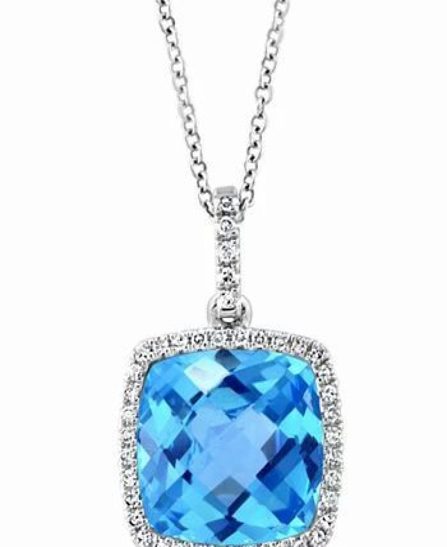 Best * Effy Collection Blue Topaz (7-3/8 Ct. T.W.) & Diamond (1/6 Ct. T.W.) Halo 18 Pendant Necklace In 14K White Gold Blue Topaz