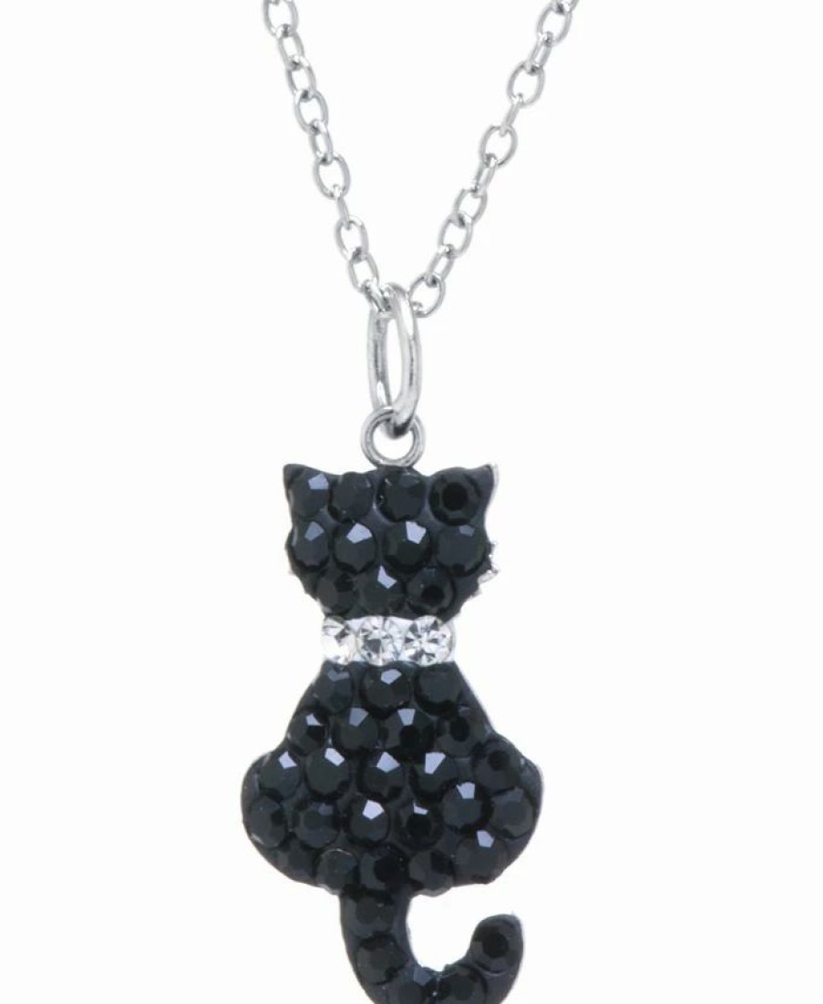 Clearance * Giani Bernini Lack Pave Crystal Cat Pendant With 18 Chain Set In Sterling Silver Black