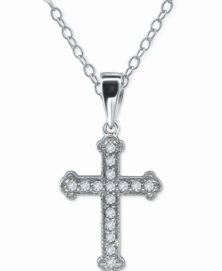 Best * Giani Bernini Cubic Zirconia Cross 18 Pendant Necklace In Sterling Silver, Created For Macy'S Sterling Silver