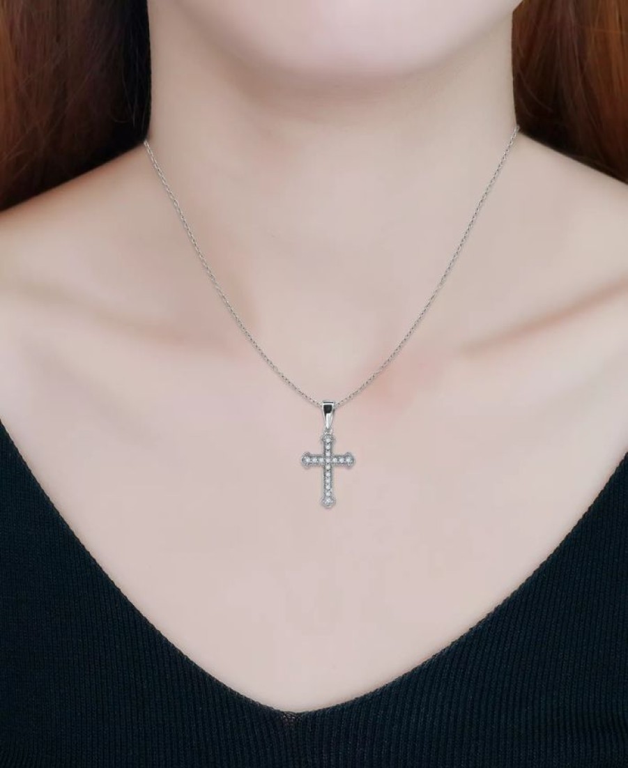 Best * Giani Bernini Cubic Zirconia Cross 18 Pendant Necklace In Sterling Silver, Created For Macy'S Sterling Silver