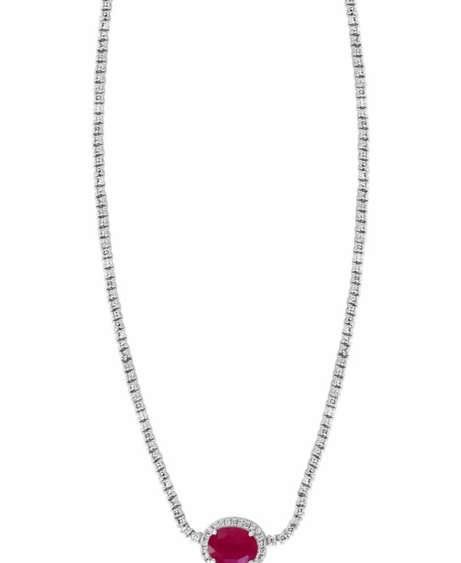 Online * Effy Collection Ruby (1-7/8 Ct. T.W.) & Diamond (2-1/2 Ct. T.W.) 18 Collar Necklace In 14K White Gold Ruby