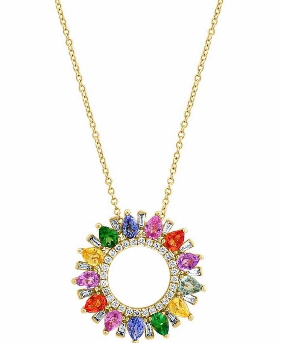 Wholesale * Effy Collection Multi-Gemstone (3-1/10 Ct. T.W.) & Diamond (1/3 Ct. T.W.) Circle 16 Pendant Necklace In 14K Gold Multi Sapphire