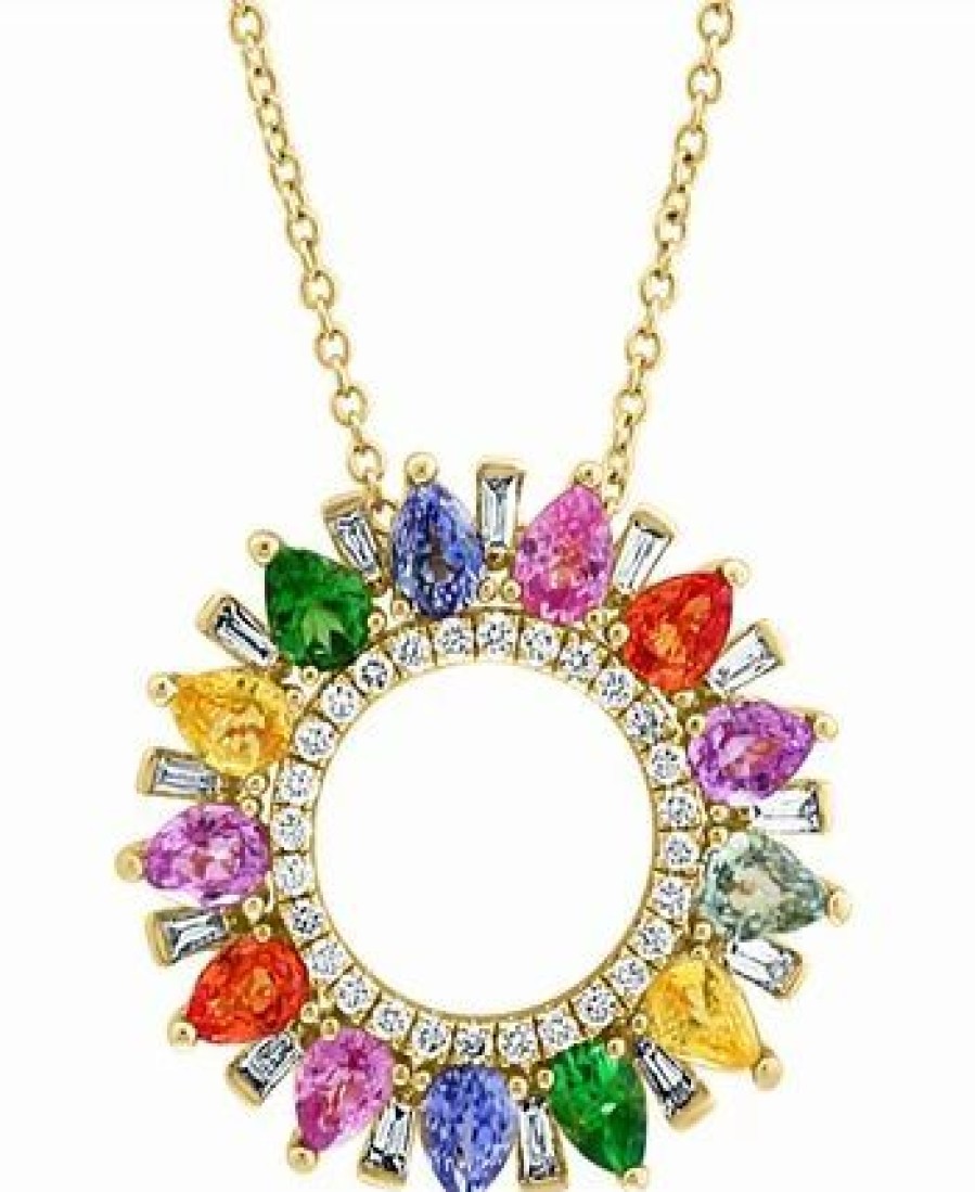 Wholesale * Effy Collection Multi-Gemstone (3-1/10 Ct. T.W.) & Diamond (1/3 Ct. T.W.) Circle 16 Pendant Necklace In 14K Gold Multi Sapphire