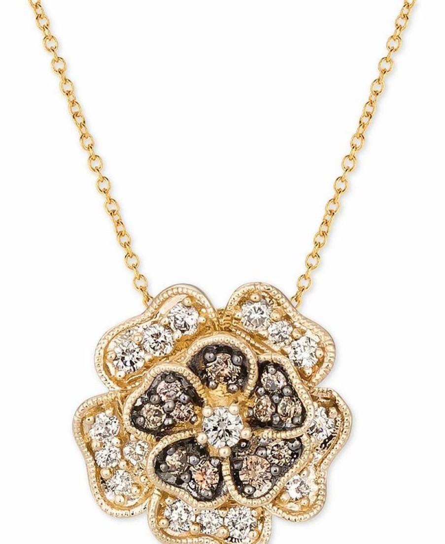 Online * Le Vian Nude Diamond & Chocolate Diamond Flower 18 Pendant Necklace (1/2 Ct. T.W.) In 14K Gold Yellow Gold