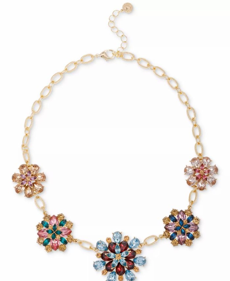 Online * Charter Club Gold-Tone Multicolor Mixed Stone Flower Statement Necklace, 17 + 2 Extender, Created For Macy'S Multi