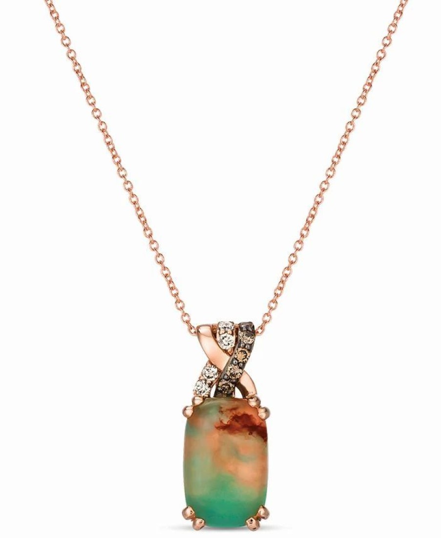 Hot * Le Vian Creme Brulee Aquaprase Candy & Diamond (1/8 Ct. T.W.) 18 Pendant Necklace In 14K Rose Gold Rose Gold