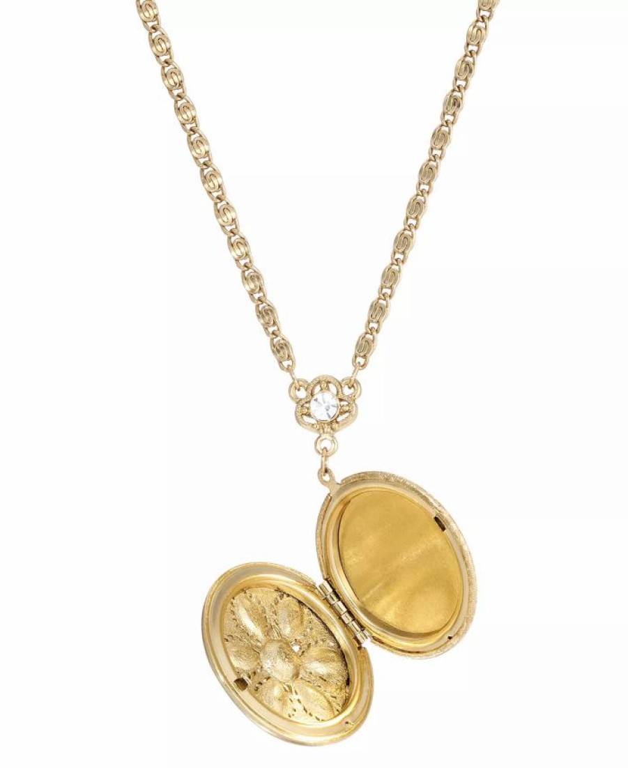 Best * 2028 Gold-Tone Crystal Accent Round Locket Necklace White