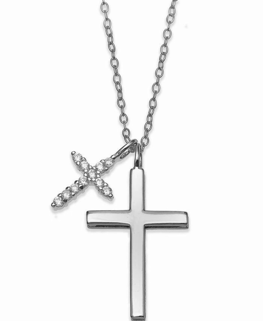 New * Giani Bernini Cubic Zirconia Double Cross 18 Pendant Necklace In Sterling Silver Silver