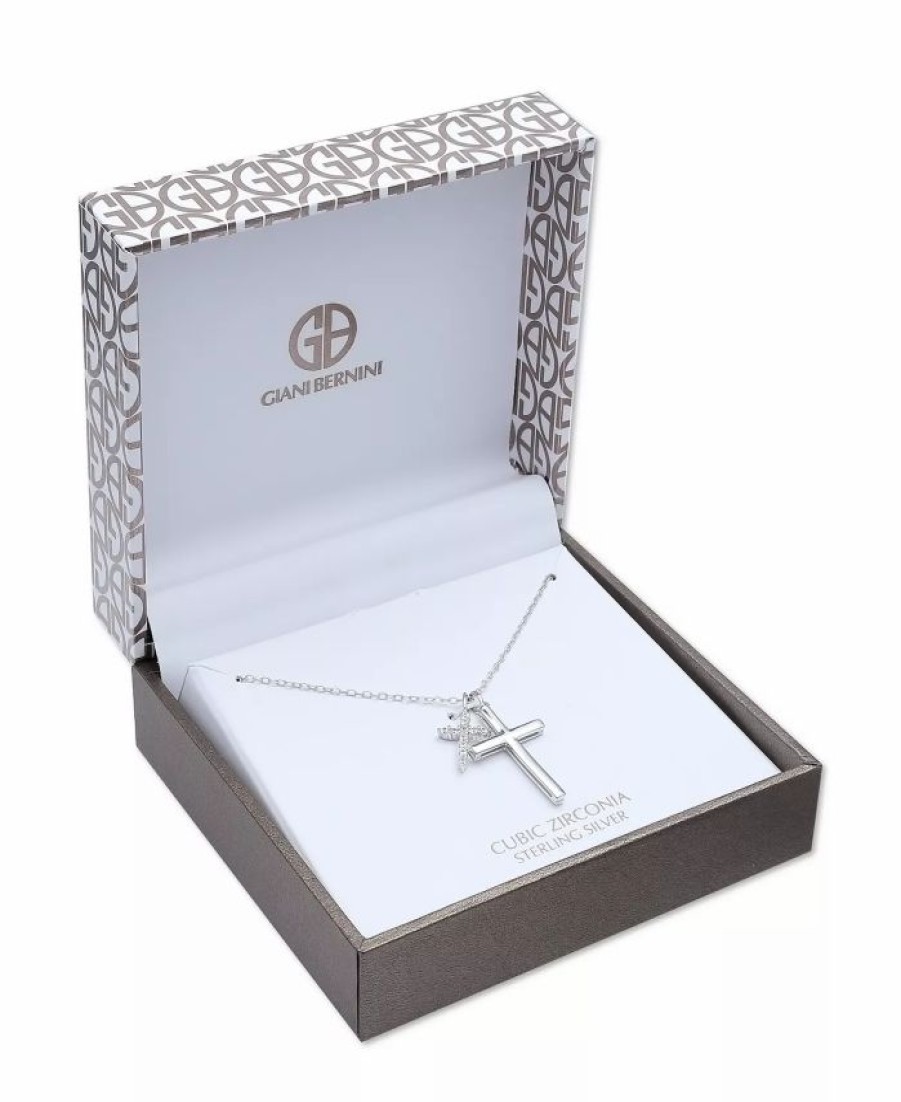 New * Giani Bernini Cubic Zirconia Double Cross 18 Pendant Necklace In Sterling Silver Silver