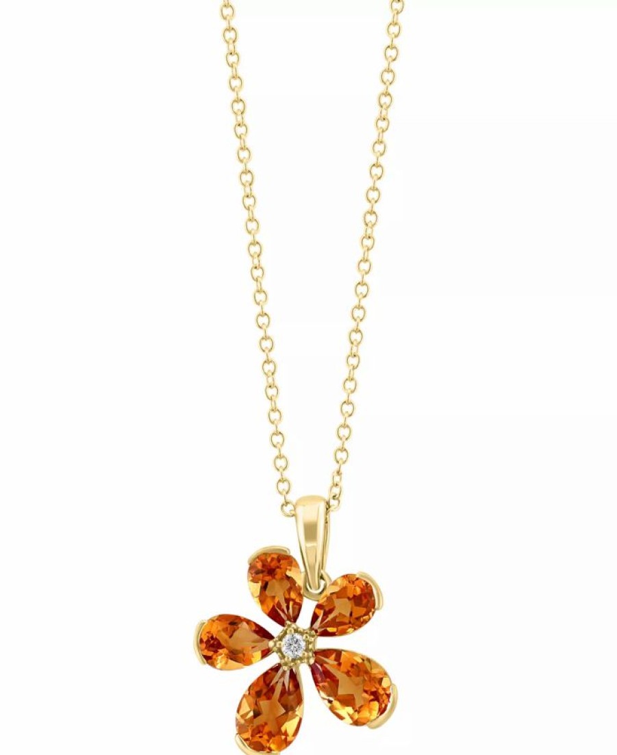 Online * Effy Collection Citrine (2-1/5 Ct. T.W.) & Diamond Accent Flower 18 Pendant Necklace In 14K Gold Citrine