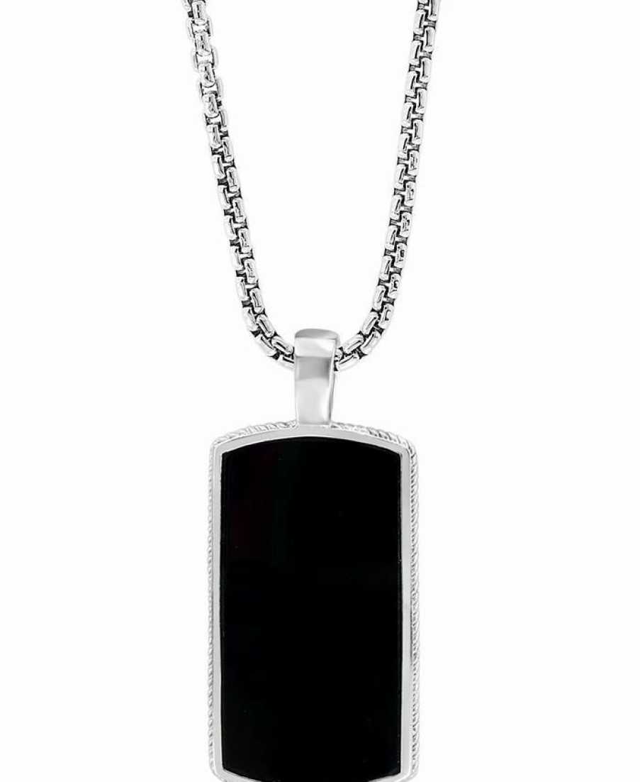 Online * Effy Collection Men'S Black Agate Dog Tag 22 Pendant Necklace In Sterling Silver Sterling Silver