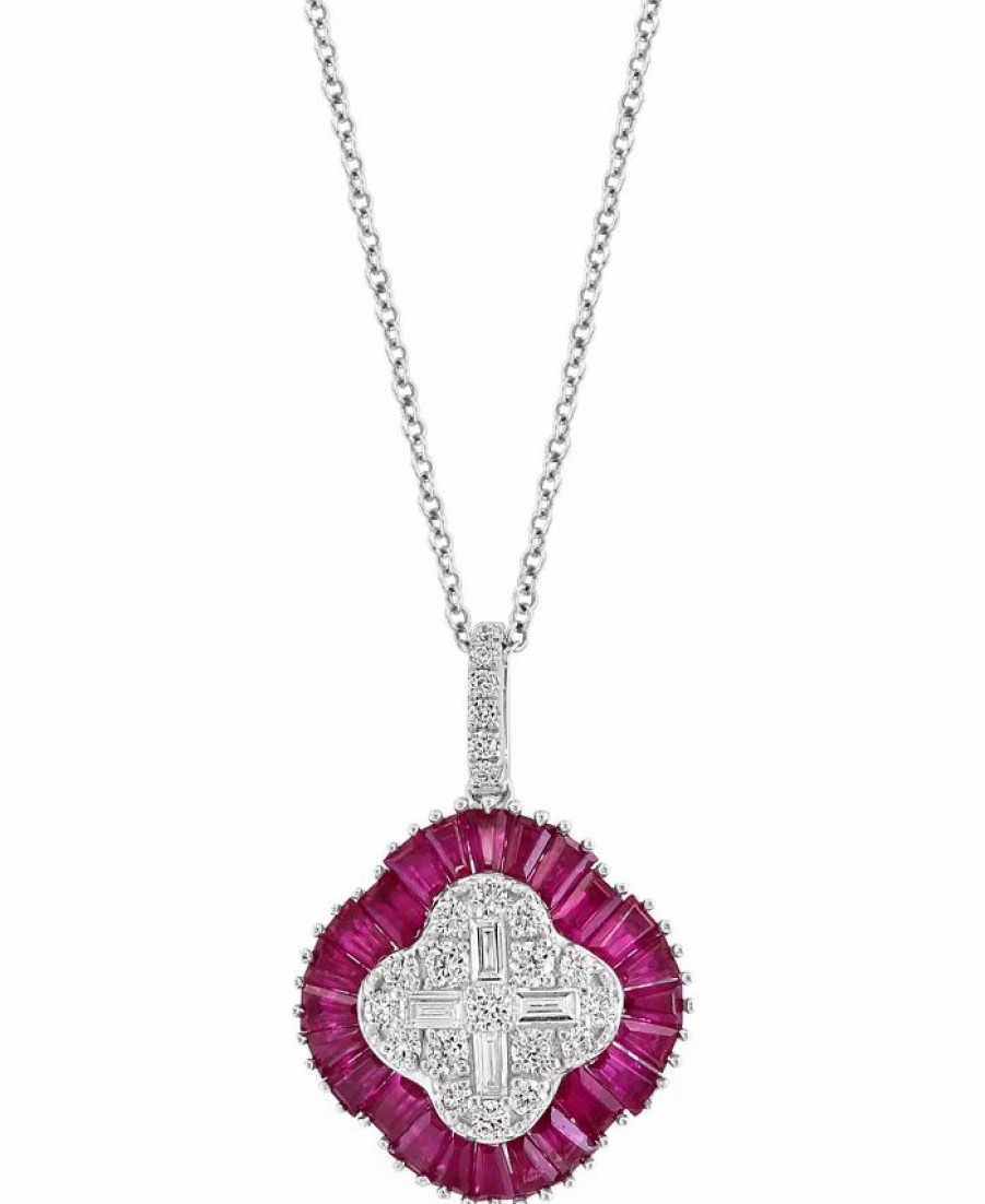 Best * Effy Collection Ruby (2-3/8 Ct. T.W.) & Diamond (5/8 Ct. T.W.) 18 Pendant Necklace In 14K White Gold Ruby