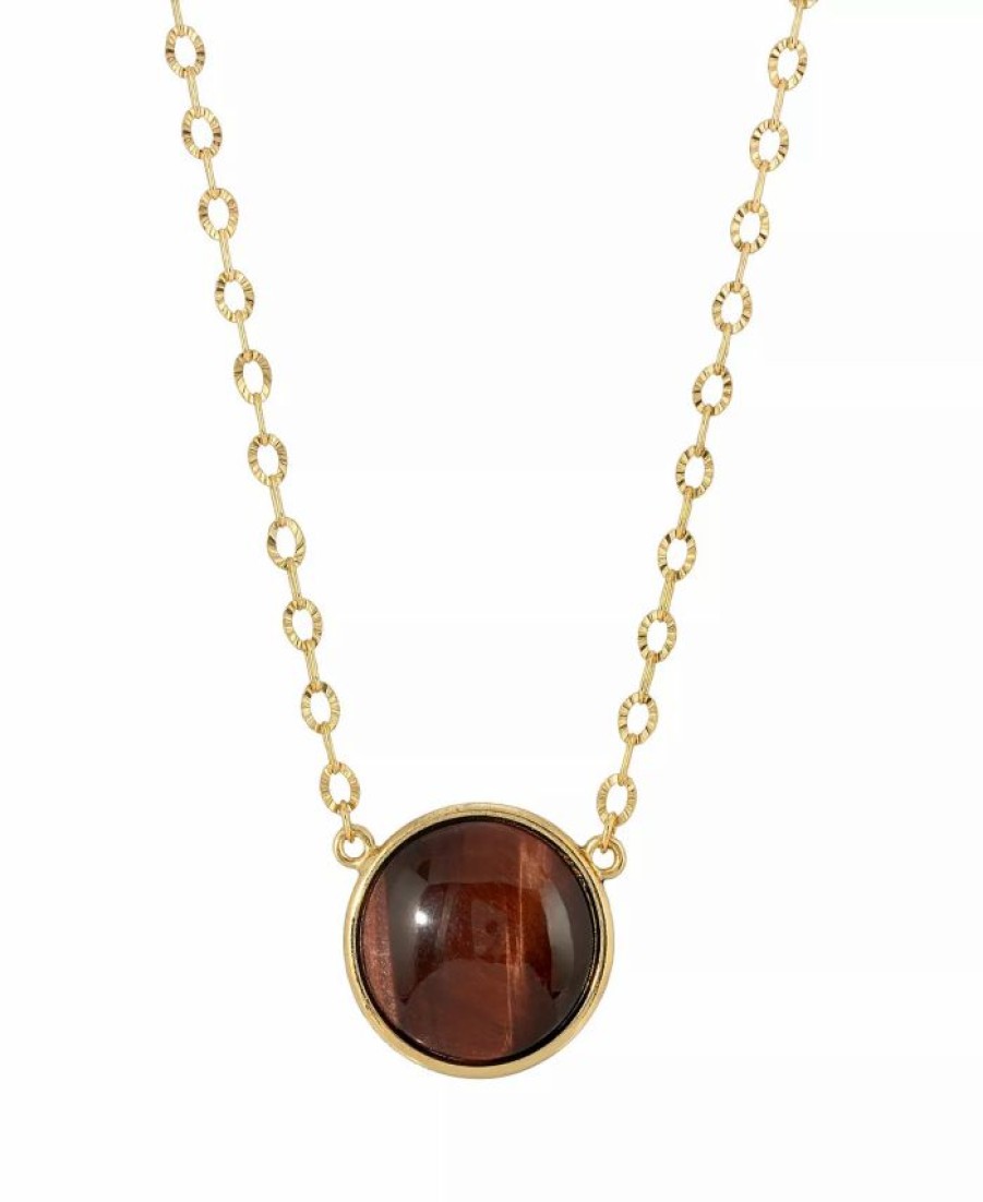 Wholesale * 2028 Gold-Tone Burnt Tiger Eye Stone Necklace Brown