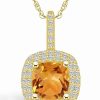 Best * Macy'S Citrine (2 Ct. T.W.) And Diamond (1/2 Ct. T.W.) Halo Pendant Necklace In 14K Yellow Gold Citrine