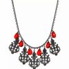 New * 2028 Women'S Black Tone Multi Filigree And Red Briolette Drop Necklace Red