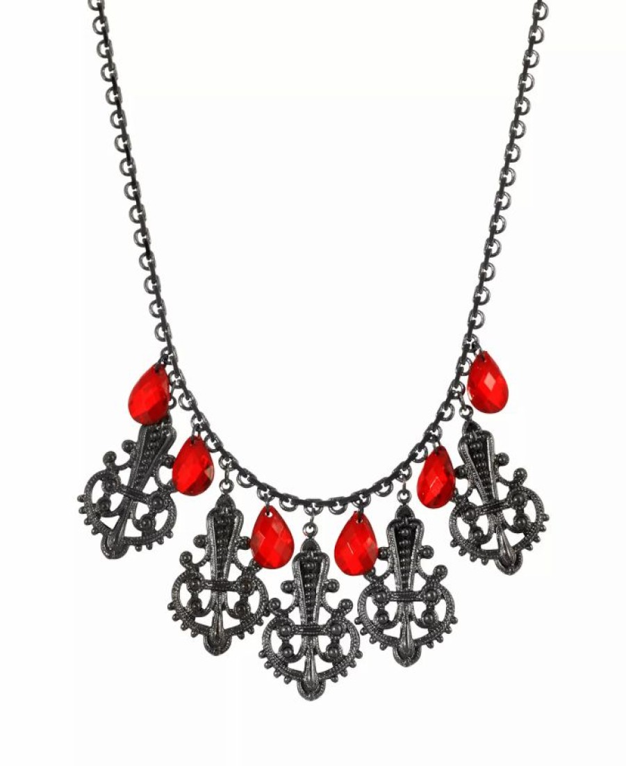 New * 2028 Women'S Black Tone Multi Filigree And Red Briolette Drop Necklace Red