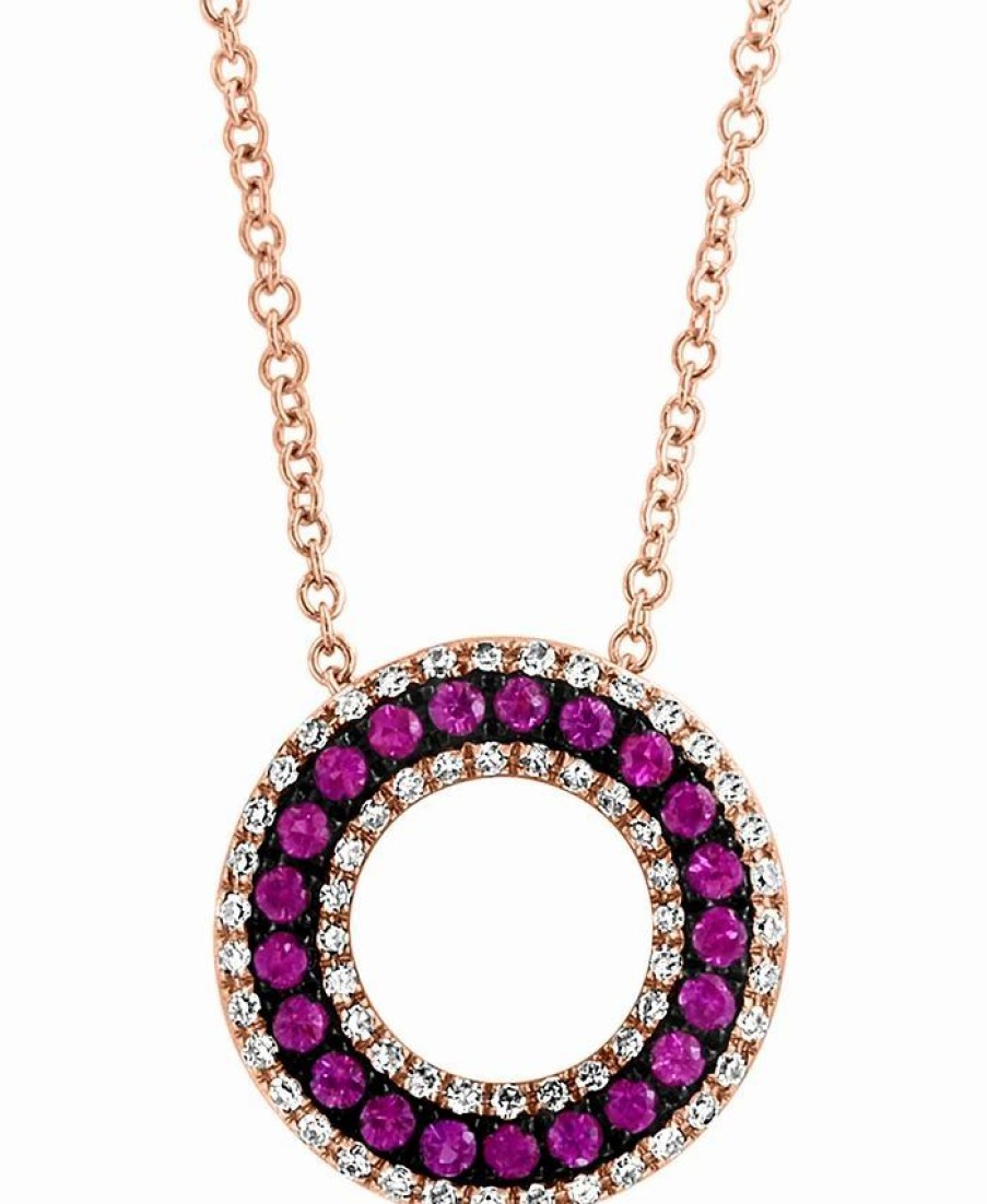 Best * Effy Collection Ruby (1/3 Ct. T.W.) & Diamond (1/5 Ct. T.W.) Circle 18 Pendant Necklace In 14K Rose Gold Ruby