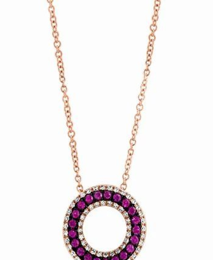 Best * Effy Collection Ruby (1/3 Ct. T.W.) & Diamond (1/5 Ct. T.W.) Circle 18 Pendant Necklace In 14K Rose Gold Ruby