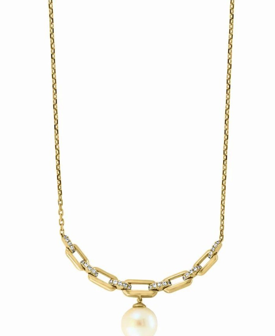 Best * Effy Collection Cultured Freshwater Pearl (9Mm) & Diamond (1/4 Ct. T.W.) Chain Link 16 Statement Necklace In 14K Gold 14K Yellow Gold