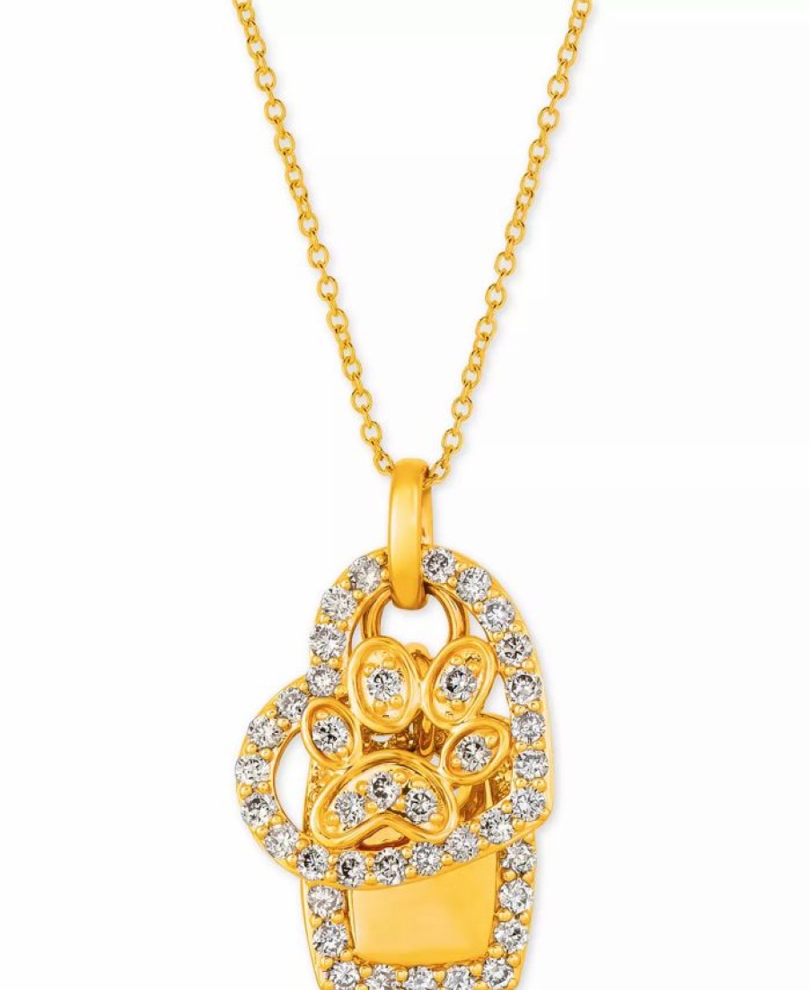 Wholesale * Le Vian I Love Dogs Collection Nude Diamond Heart & Paw Dog Tag 20 Pendant Necklace (7/8 Ct. T.W.) In 14K Gold Yellow Gold