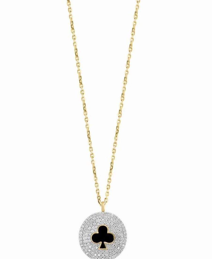 Wholesale * Effy Collection Diamond (1/2 Ct. T.W.) & Black Enamel Clubs Pendant Necklace In 14K Yellow Gold, 16-3/4 + 1-1/4 Extender 14K Gold