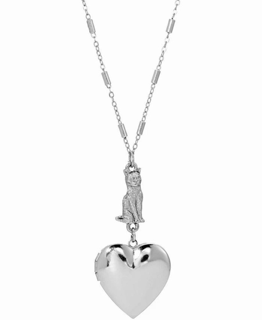 Best * 2028 Heart Cat Necklace Silver-Tone