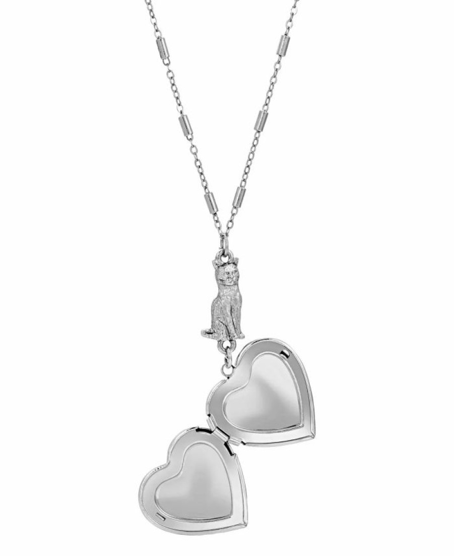 Best * 2028 Heart Cat Necklace Silver-Tone