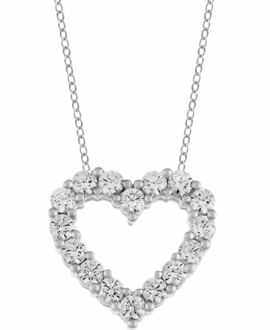 Best * Macy'S Diamond Heart 18 Pendant Necklace (1 Ct. T.W.) In 14K White Gold 14K White Gold