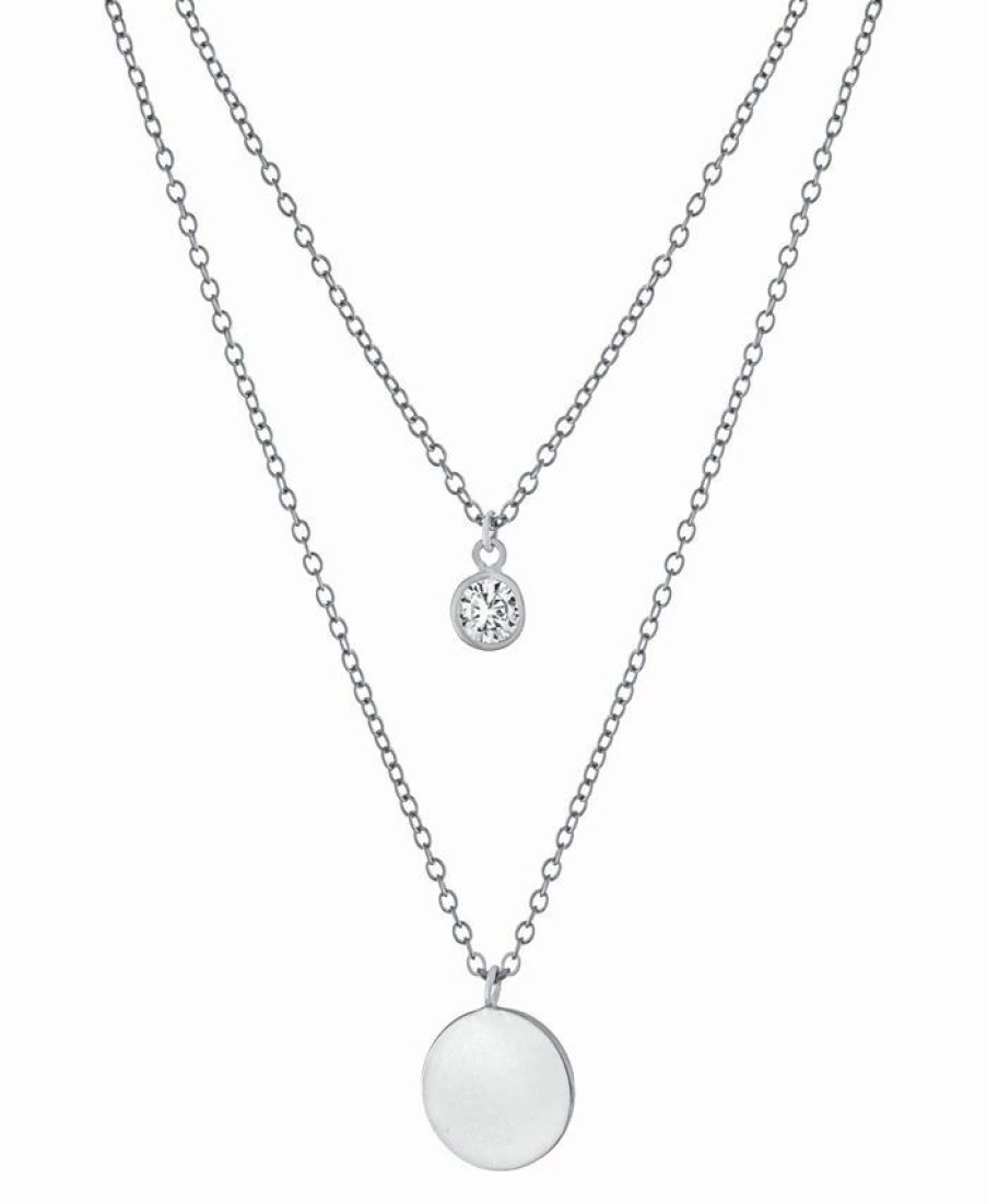 Online * Giani Bernini Double Layered 16 + 2 Cubic Zirconia Solitaire And 10Mm Disc Chain Necklace In Sterling Silver Silver