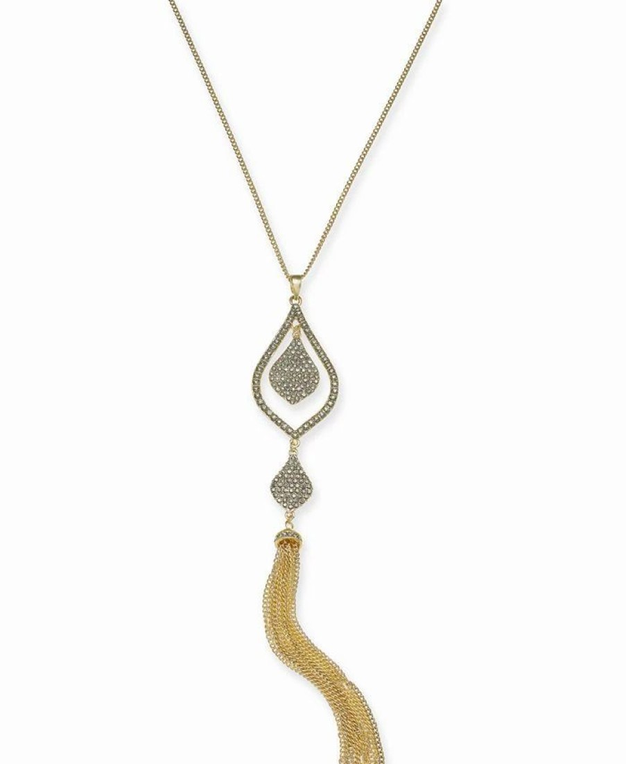 Best * Inc International Concepts Gold-Tone Crystal & Chain Tassel Pendant Necklace, 28 + 3 Extender, Created For Macy'S Gold