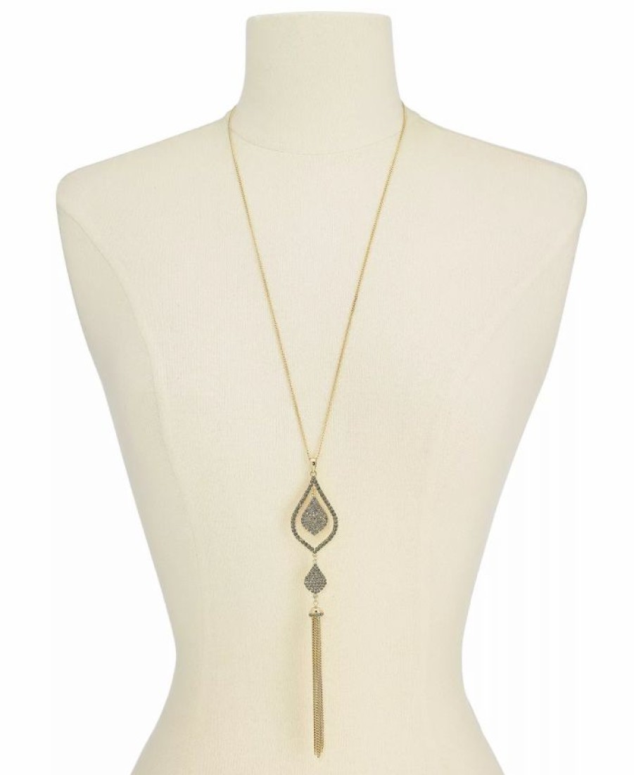 Best * Inc International Concepts Gold-Tone Crystal & Chain Tassel Pendant Necklace, 28 + 3 Extender, Created For Macy'S Gold