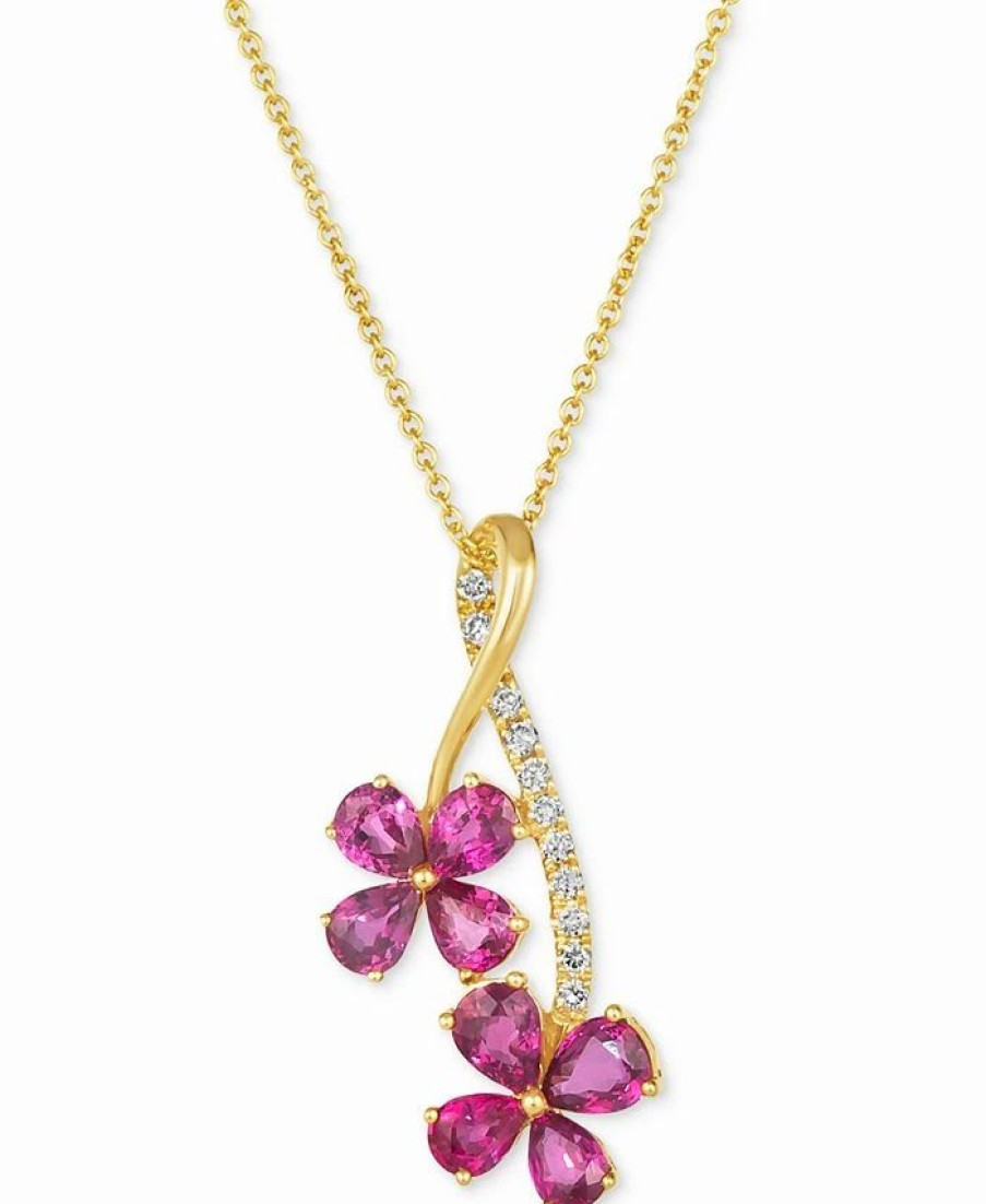 New * Le Vian Passion Ruby (1-5/8 Ct. T.W.) & Nude Diamond (1/10 Ct. T.W.) Double Flower Adjustable 20 Pendant Necklace In 14K Gold 14K Honey Gold Pendant