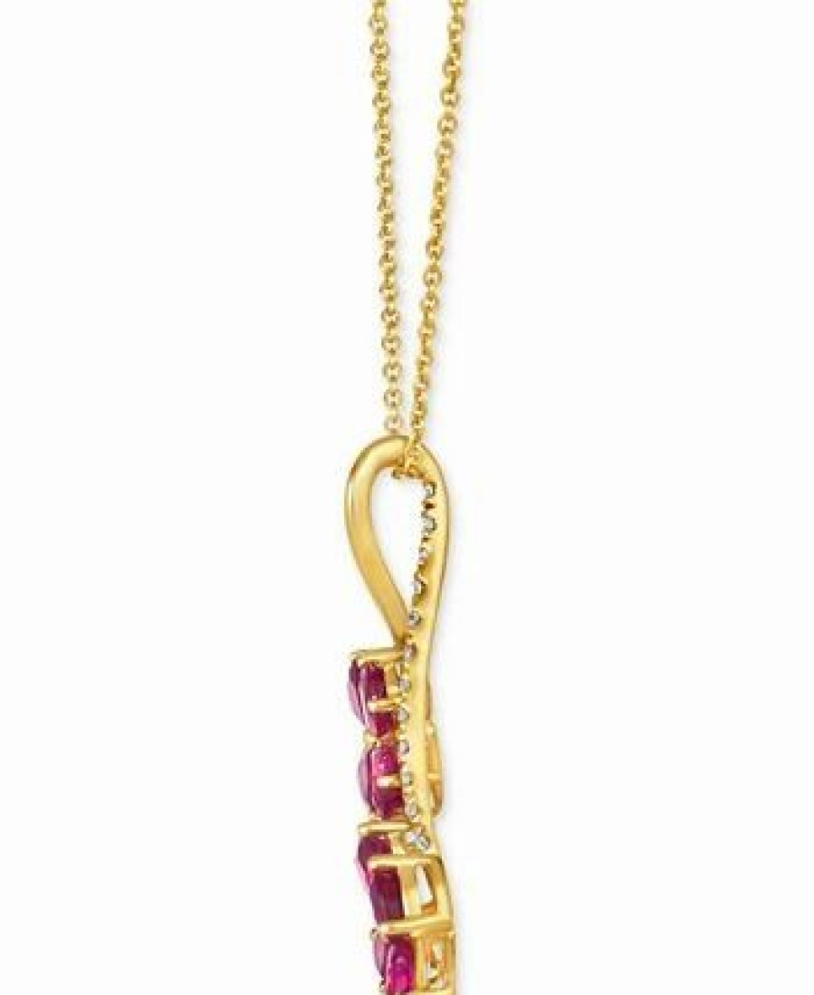 New * Le Vian Passion Ruby (1-5/8 Ct. T.W.) & Nude Diamond (1/10 Ct. T.W.) Double Flower Adjustable 20 Pendant Necklace In 14K Gold 14K Honey Gold Pendant