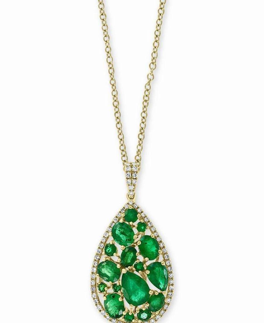 New * Effy Collection Emerald (3-1/20 Ct. T.W.) And Diamond (1/4 Ct. T.W.) Teardrop 18 Pendant Necklace In 14K Gold Emerald