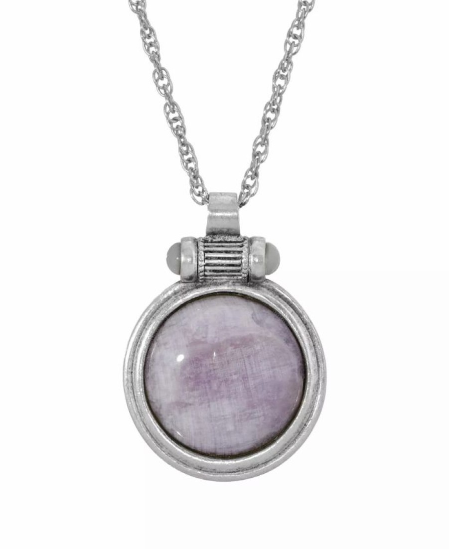 Hot * 2028 Silver-Tone Cap Amethyst Round Pendant Necklace Purple