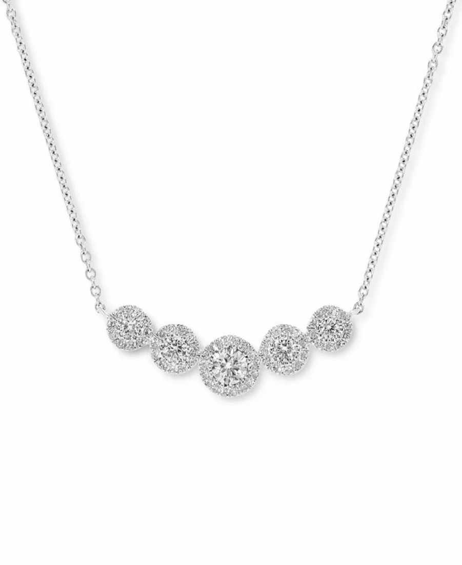 Hot * Macy'S Diamond Halo Graduated Statement Necklace (1/2 Ct. T.W.) In 14K White Gold, 16 + 2 Extender White Gold