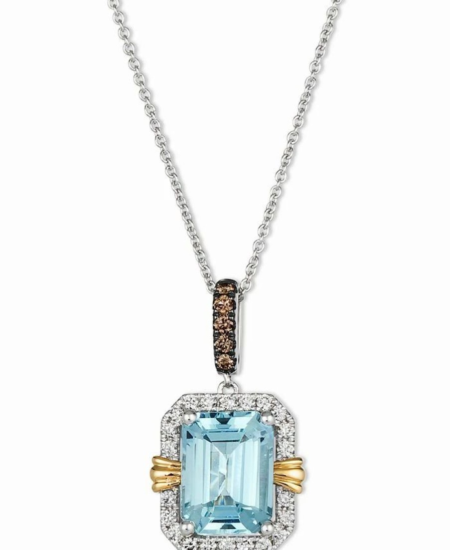 Wholesale * Le Vian Sea Blue Aquamarine (2 Ct. T.W.) & Diamond (1/4 Ct. T.W.) 20 Adjustable Pendant Necklace In 14K Two-Tone Gold No Color