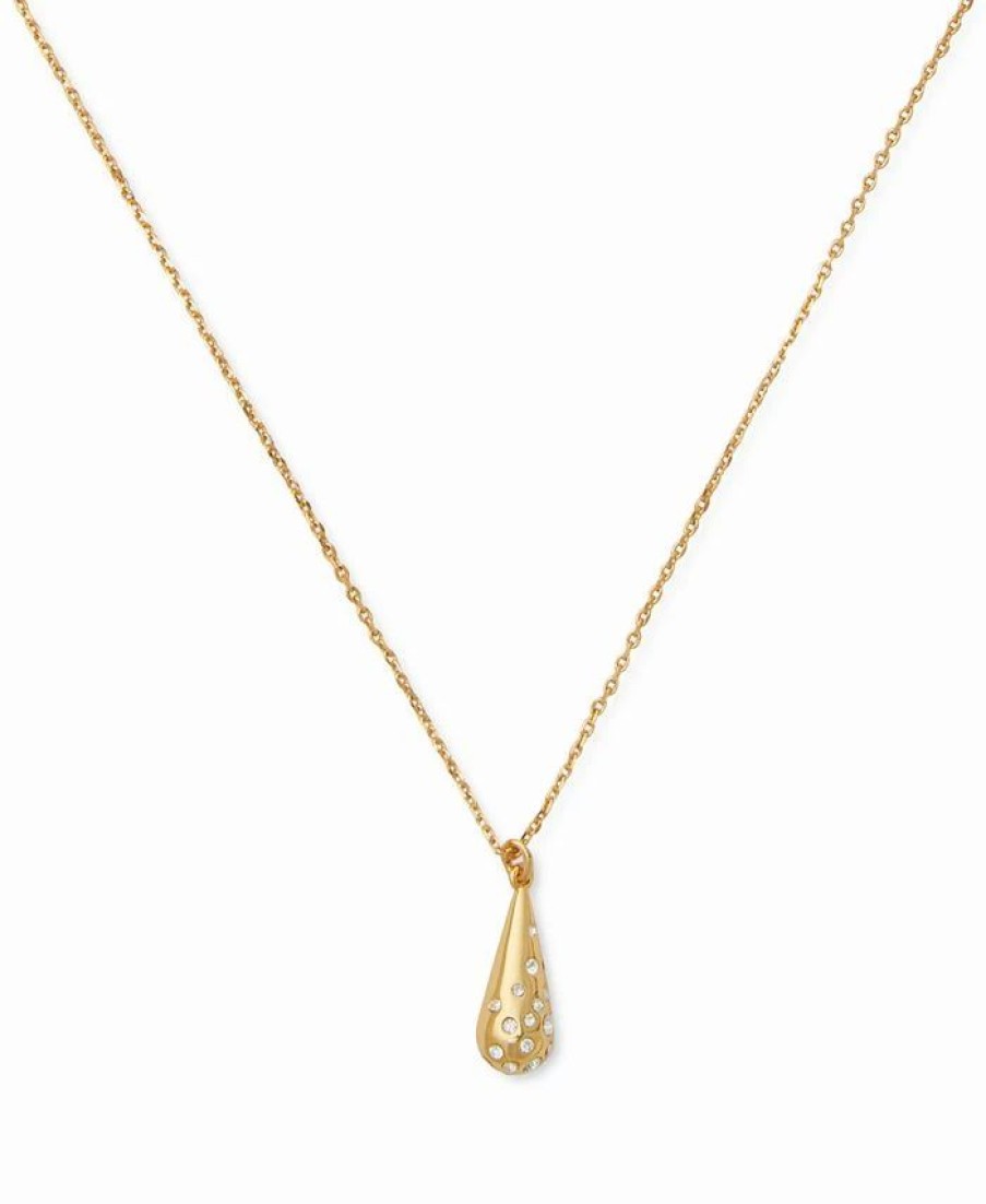 Best * Kate Spade New York Gold-Tone Pave Tear-Shape Mini Pendant Necklace, 16 + 3 Extender Clear/Gold