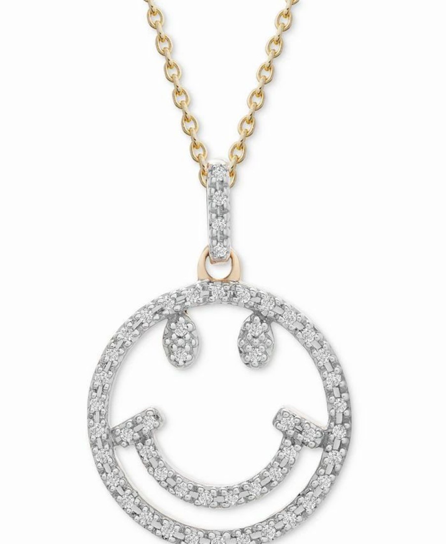 Hot * Wrapped Diamond Smiley Face 18 Pendant Necklace (1/10 Ct. T.W.) In 10K Gold, Created For Macy'S Yellow Gold