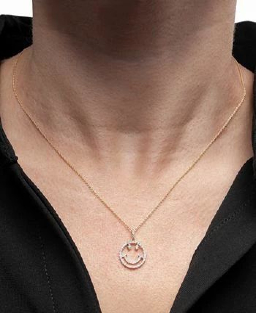 Hot * Wrapped Diamond Smiley Face 18 Pendant Necklace (1/10 Ct. T.W.) In 10K Gold, Created For Macy'S Yellow Gold