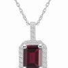 New * Macy'S Garnet (2 Ct. T.W.) And Diamond (1/4 Ct. T.W.) Halo Pendant Necklace In 14K White Gold Garnet