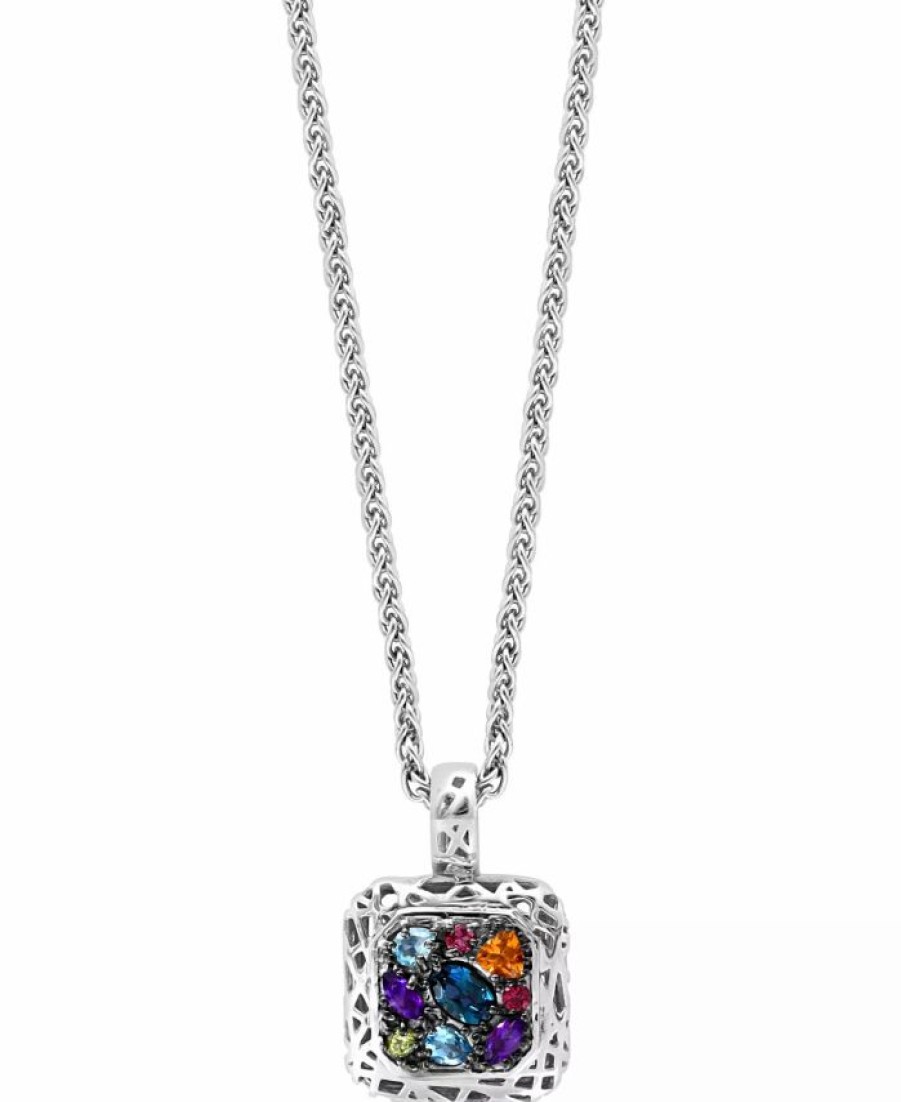 Wholesale * Effy Collection Multi-Gemstone Cluster Framed 18 Pendant Necklace (1-1/2 Ct. T.W.) In Sterling Silver Multi Gemstone