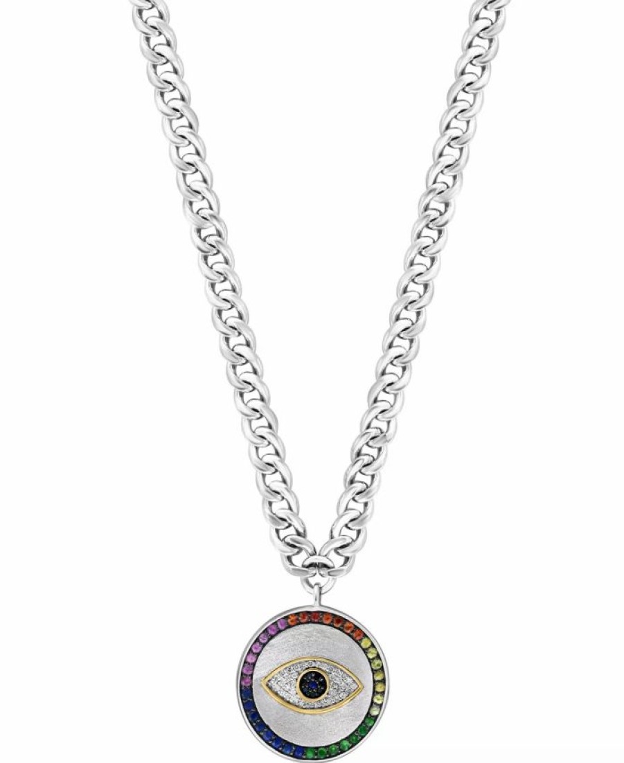 Online * Effy Collection Multi-Gemstone (1/2 Ct. T.W.) & Diamond (1/8 Ct. T.W.) Evil Eye 18 Pendant Necklace In Sterling Silver & 14K Gold-Plate Multi Precious