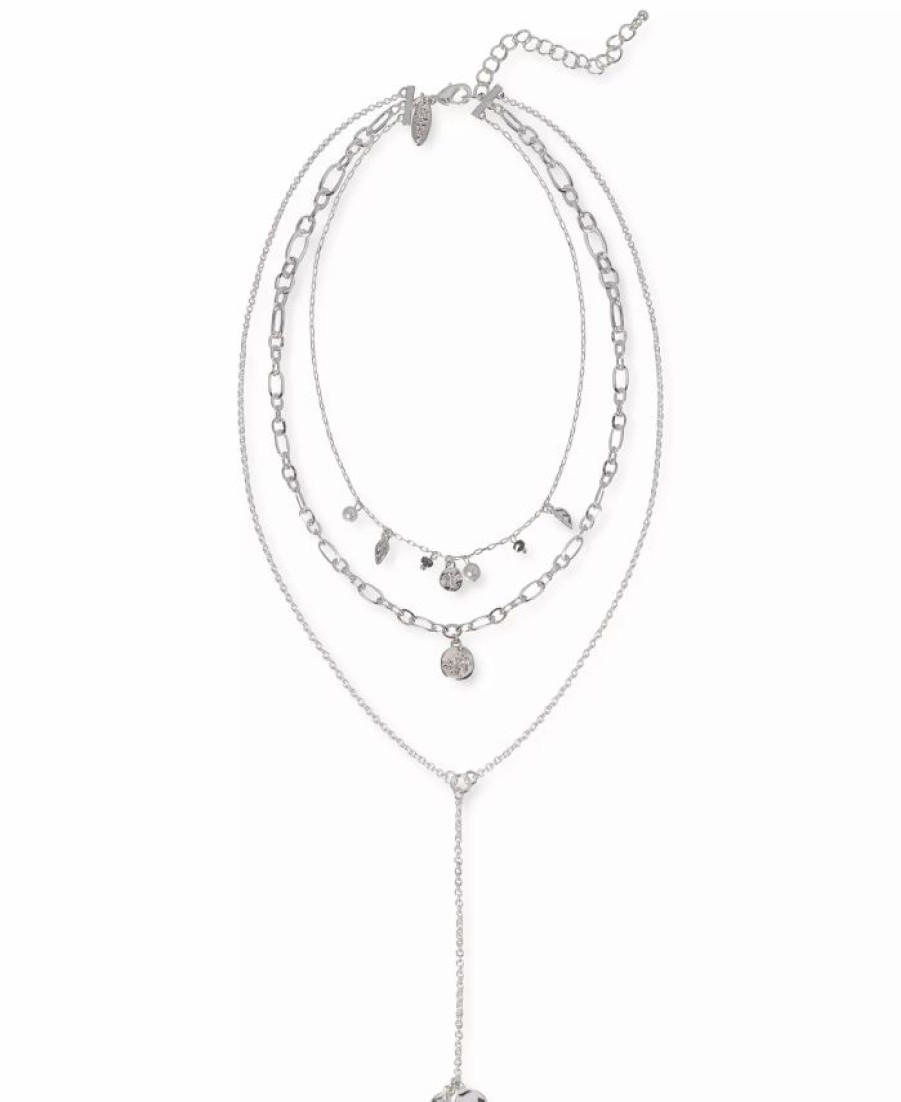 Online * Style & Co Ilver-Tone Crystal & Imitation Pearl Multi-Strand Charm Necklace, 21 + 3 Extender, Created For Macy'S Silver