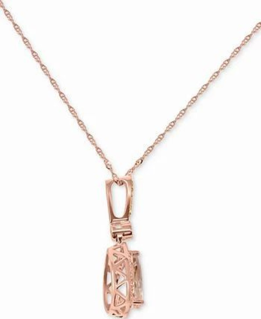 Wholesale * Macy'S Organite (1 Ct. T.W.) & Diamond (1/10 Ct. T.W.) Teardrop Halo Pendant Necklace In 14K Rose Gold, 16 + 2 Extender Morganite