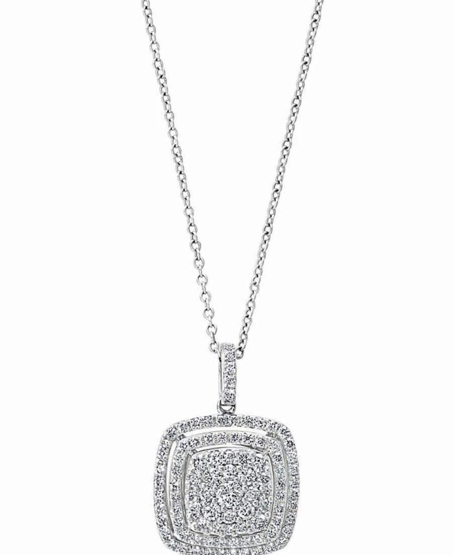 Clearance * Effy Collection Diamond Halo Cluster 18 Pendant Necklace (7/8 Ct. T.W.) In 14K White Gold White Gold